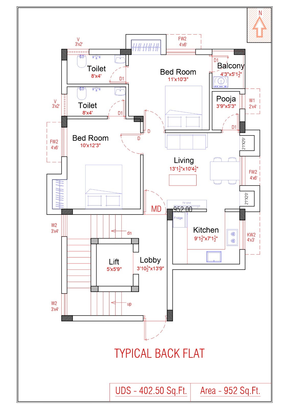 2B 2BHK – Rear View