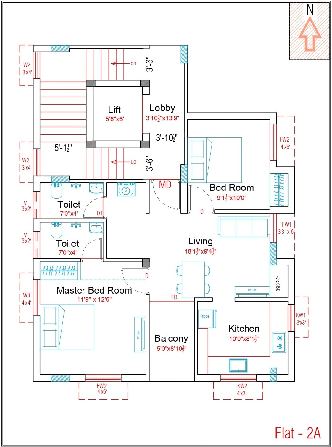 2BHK – 2nd Floor – Flat 2A – 966 Sq. Ft – Facing North – UDS 402.50